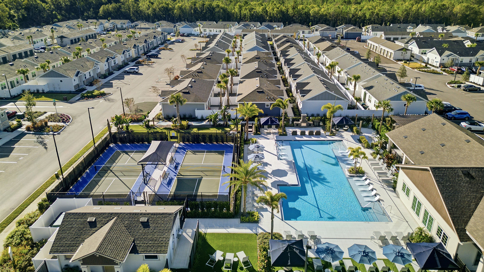 Swimming pool and pickleball court at Yardly Crossings homes for rent in Deland FL